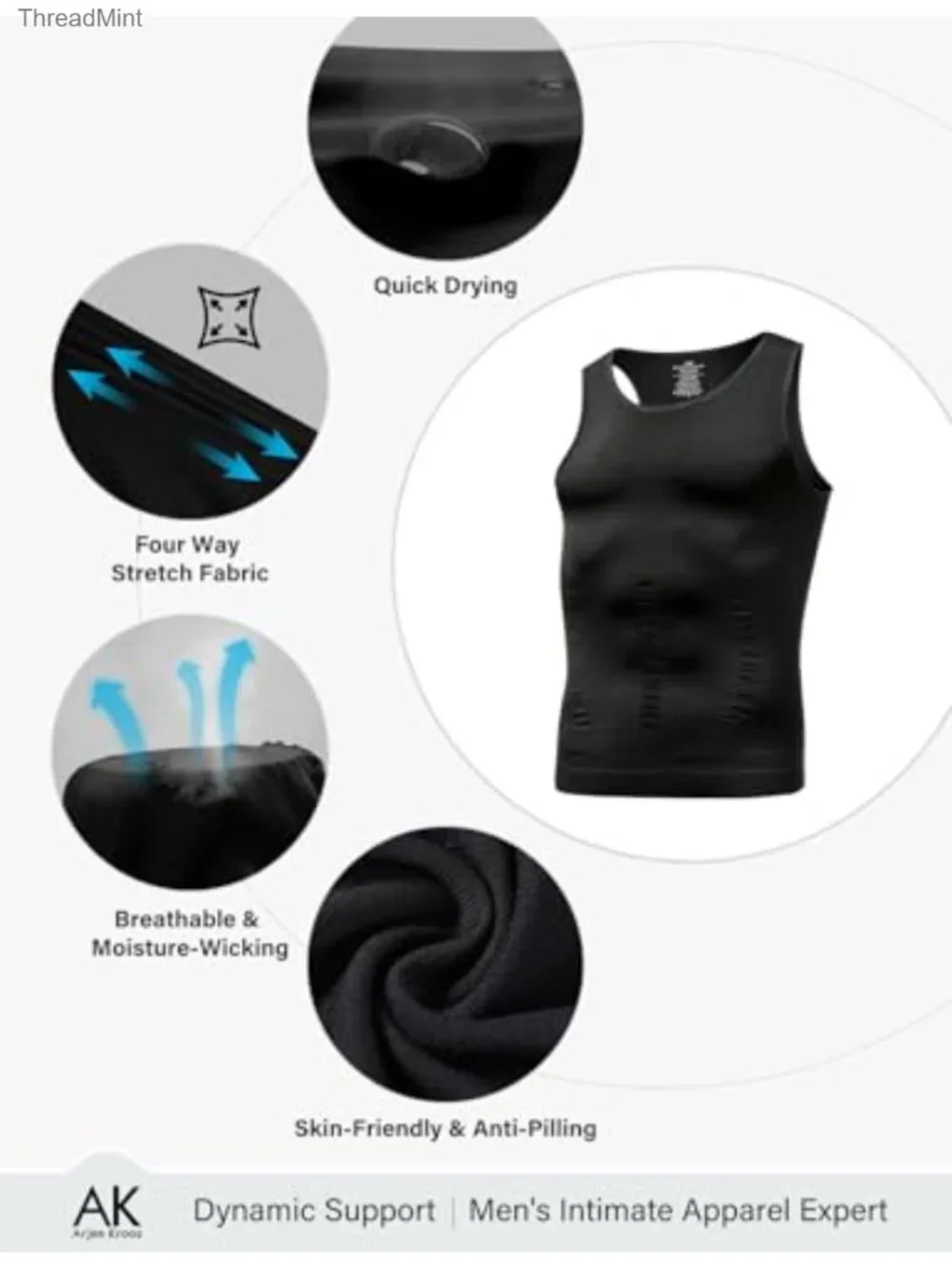Compression Tank Top Body Shaper Undershirt Shapewear Men 4 Pack Nylon Spandex